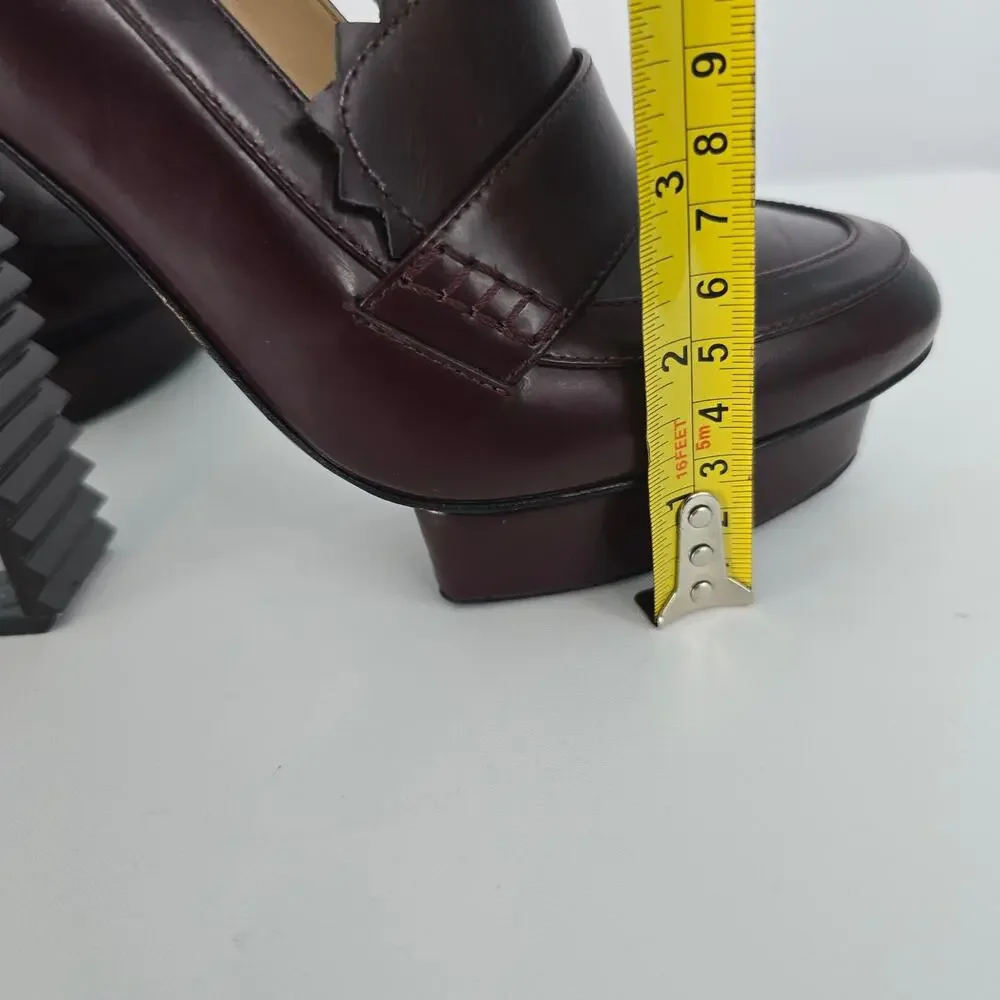 Aperlai High Heel Loafer Lucite Zig Zag Heel Platform Oxblood Burgundy Size 38